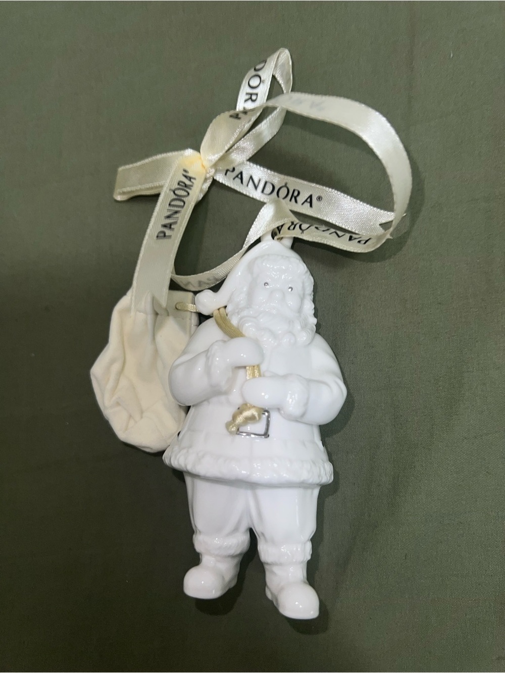 Pandora White and Gold Ceramic Santa Hanging Ornament